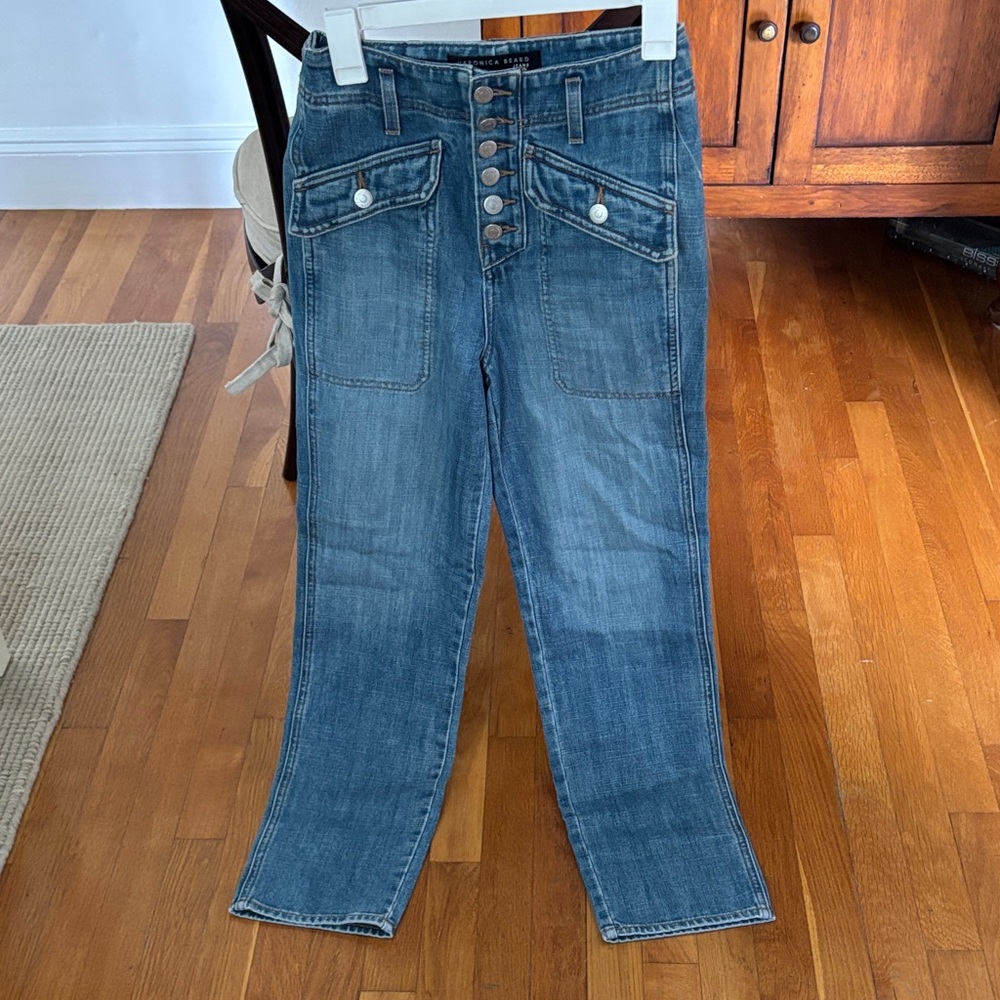 Veronica Beard High Rise Button-Fly Blue Jeans